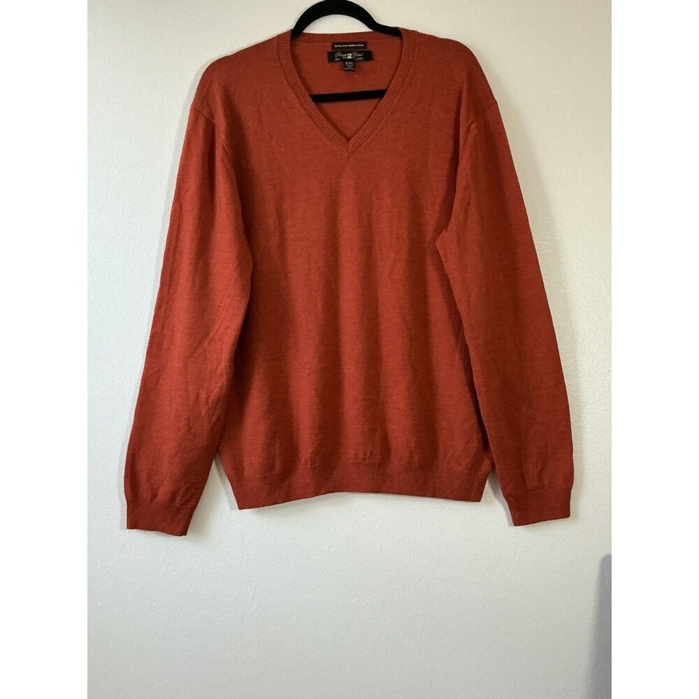 Pronto Uomo Mens Red Extra Fine Merino Wool V Neck Sweater Size XXL